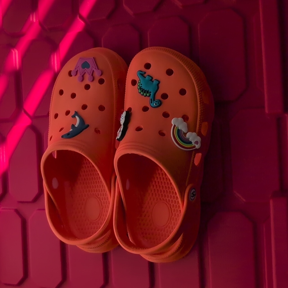 Kids Orange Clog Shoes with Fun Charms
